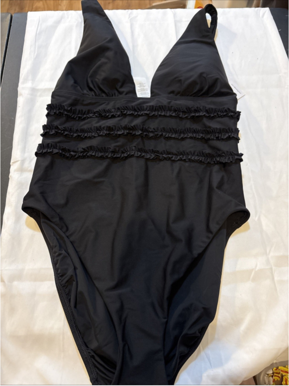 Mimi Flamingo Womens Blue Soleil Solids Black One Piece Swimsuit Size 10